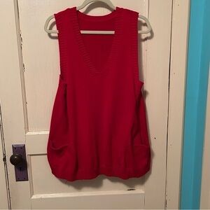 Swing Tunic Sweater Vest in Red Cotton Knit